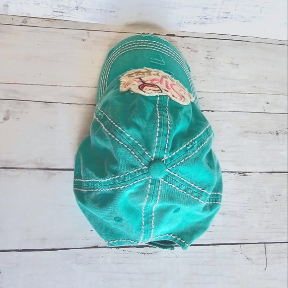 KBethos Vintage Turquoise Distressed Sip Happens Graphic Hat Cap Velcro Adjust - Picture 4 of 7